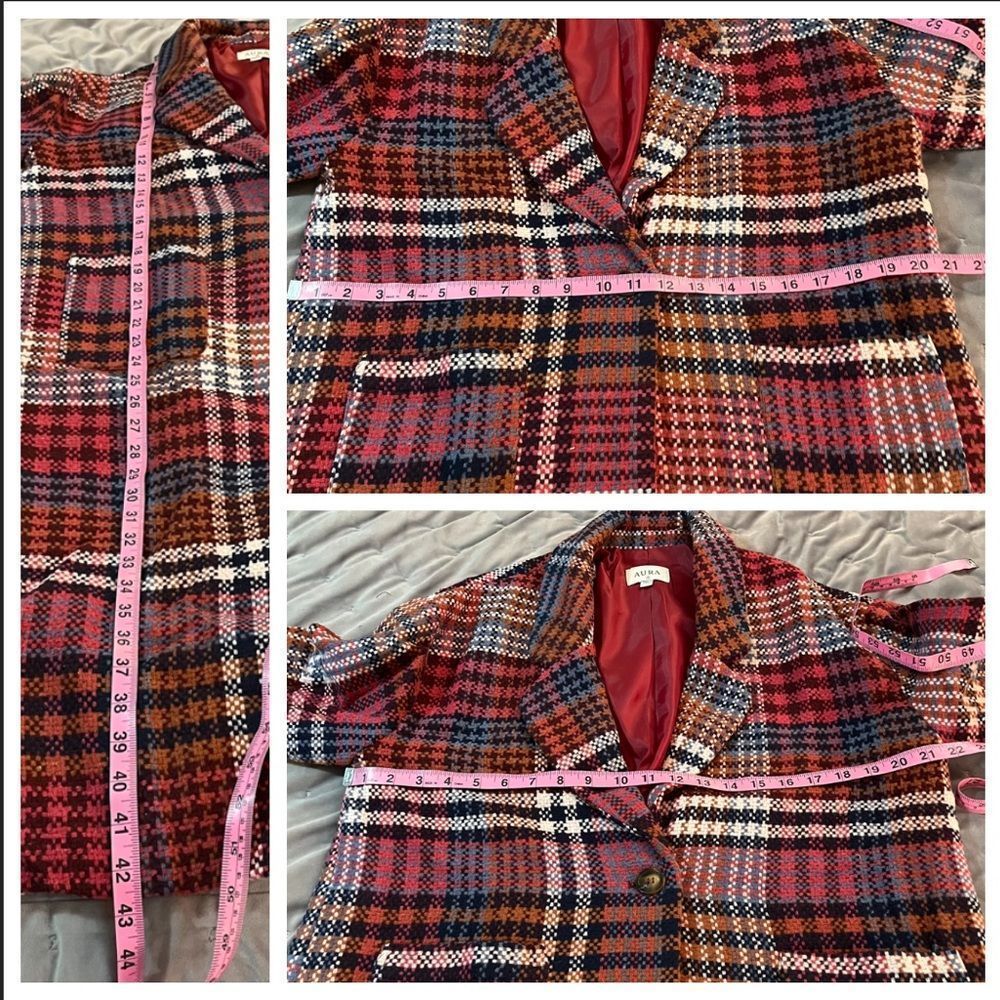 Red Dress Boutique Aura Ready For Change Berry Plaid Coat Oversized Pink Blue S - Picture 13 of 13